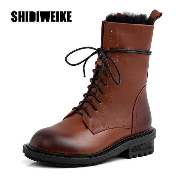 

new кожа ботильоны для женщин мотоцикла черные ботинки женщин платформы толстый каблук winter пинетки zapatos mujer v367, Black