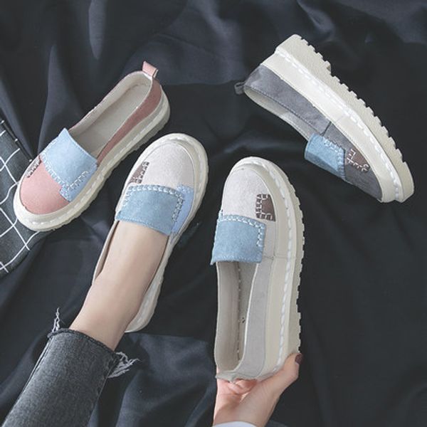 

single shoes women's spring 2020 new platform platform stitching soft sister shoes all-match korean student flat doll, Black