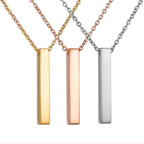 

stainless steel geometric stick bar blank pendant necklaces woman rose gold minimalist lariat rolo chain necklace jewelry gift, Silver
