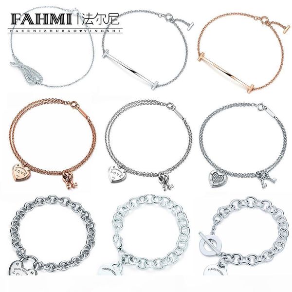

fahmi 100% 925 sterling silver original authentic classic key heart gift exquisite wedding women bracelet jewelry ing, Golden;silver
