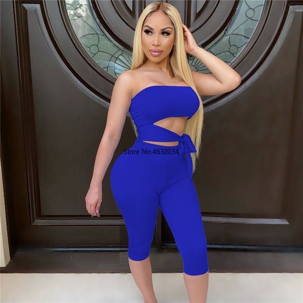 

women two piece summer bodycon jumpsuit strapless lace up hollow out club party rompers and jumpsuits 2 piece sets, Black;white