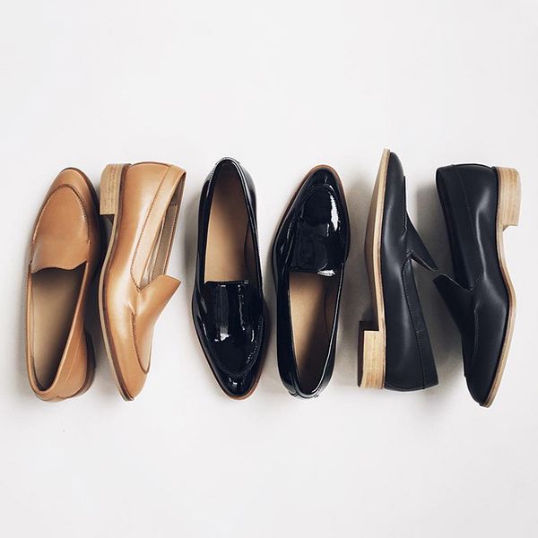 

women loafers female flat shoes genuine leather handmade pointed toe low heel shallow mouth slip on casual oxford ladies shoes, Black