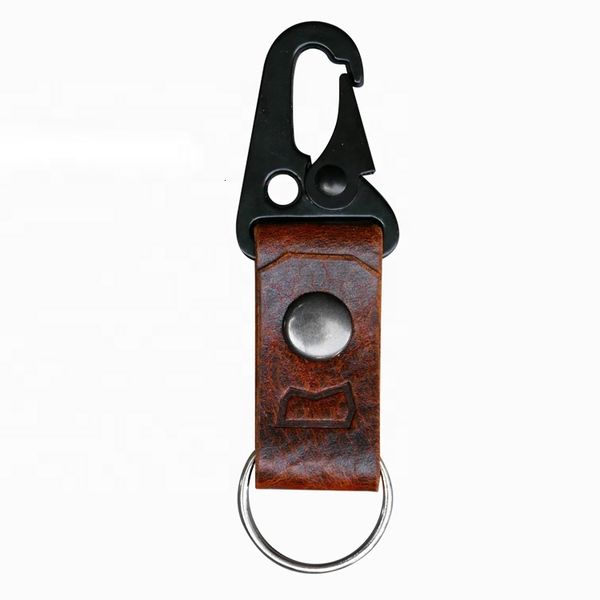 

vintage leather keychain with clip handmade leather key chain, Silver