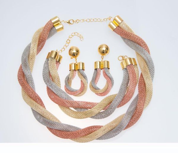 

women wedding mix three colors necklace earrings bracelet gold accessories jewelry sets, Black