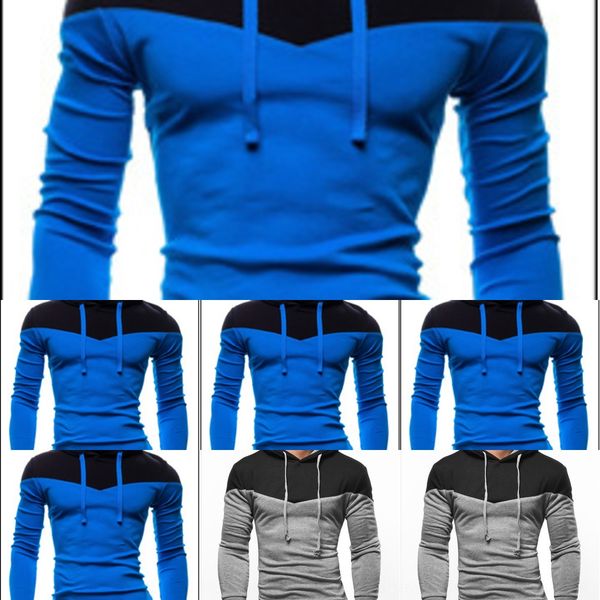 

new men's color matching hooded sweater thickened fleece pullover pullover pullovercoat pulloverslim fit large size coat ahiac, Black