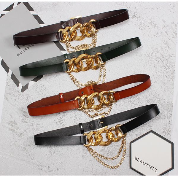 

ewq] 2020 spring summer new arrivals fashion punk rock style waist chain hipster exaggerated creative casual belt aw79116, Black;brown