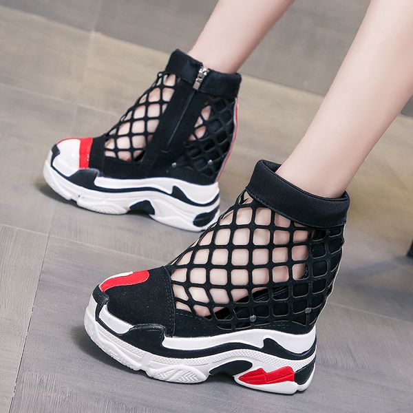 

wedges shoes platform sandals hollow breathable women sandals summer shoes high heels 2020 new flats ladies, Black