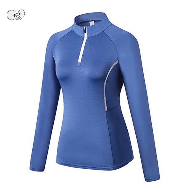 

half zipper spring women yoga with thumb hole long sleeve running shirt sportswear jogging gym fitness workout sweatshirt, Black;blue