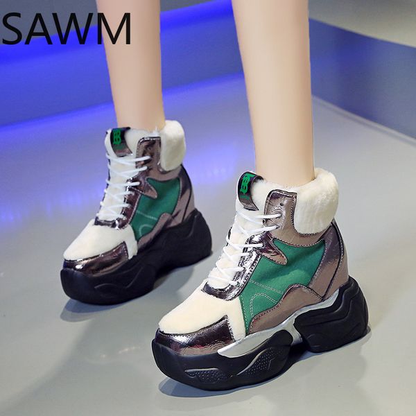 

winter warm sneakers platform women thick sole leather boots casual shoes fur snow shoes ankle boots women breathable footwear, Black