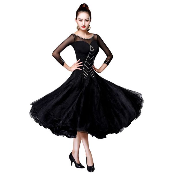

modern ballroom dance stage competition dresses new long sleeve dress national standard dance for tango waltz performing, Black;red