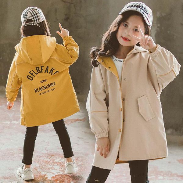 

kids girls trench coat hoodies jacket 4 6 8 10 12 13 years teenage girls clothing double-sided coat autumn outerwear children, Blue;gray