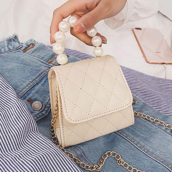 

2019 fashion mini shoulder bags women pearl crossbody bag solid color small girl hand bags women's leather handbag