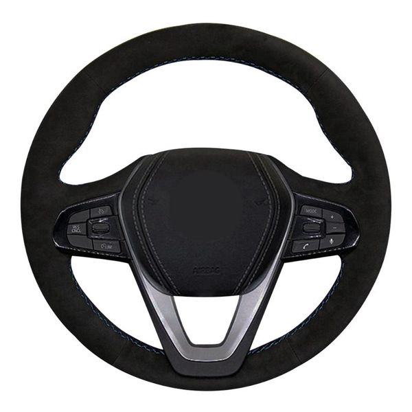 

car steering wheel cover diy hand-stitched non-slip black suede for g20 g21 g30 g31 g32 x3 g01 x4 g02 x5 g05 x7 g07 z4 g29
