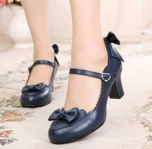 

dress shoes japanese lolita student cute bow jk high heels women's cosplay girls pumps, Black