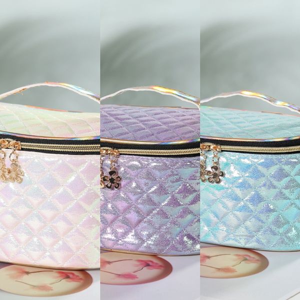 

2020 women's pu storage cosmetic travel creative color cosmetic storage bag plaid hand bag wzobb