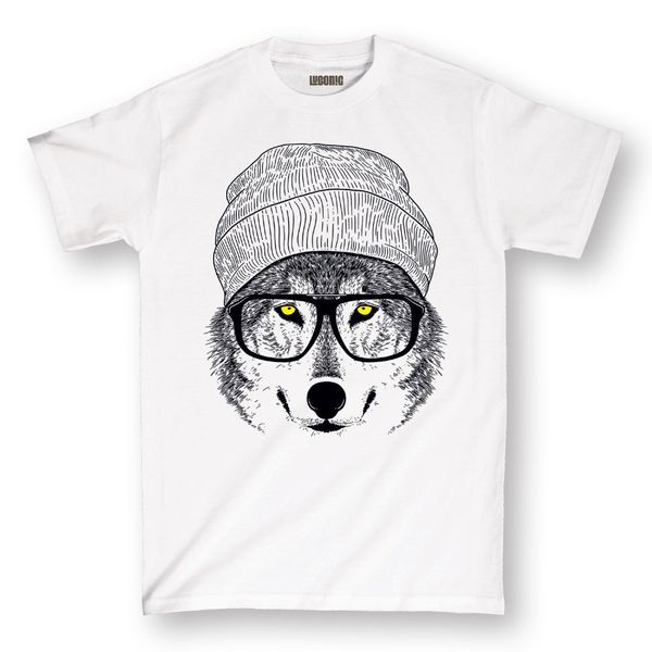 

2019 men's fashion short sleeved camisetas hipster wolf glasses cool funny fashion-mens t-shirt tee