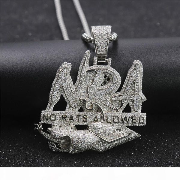 

hip hop letter necklace no rats allowed pendant iced out full zircon mens bling jewelry gift, Silver