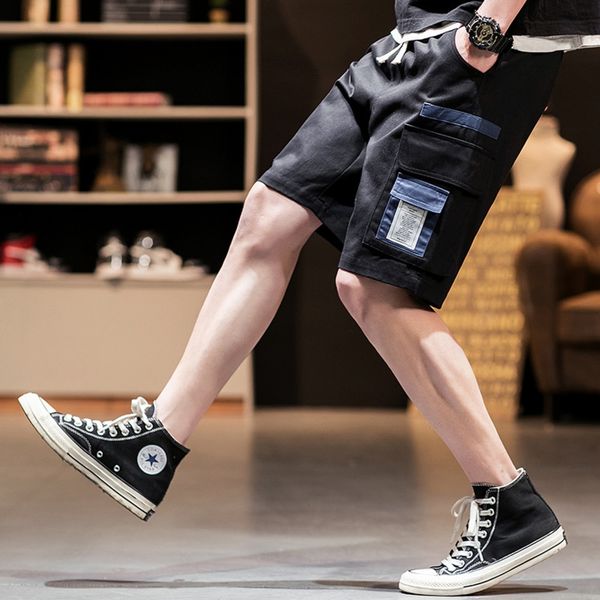 

workwear men's cotton summer thin korean style trendy five-point pants casual sports loose straight work clothes shorts and shorts pant, Blue