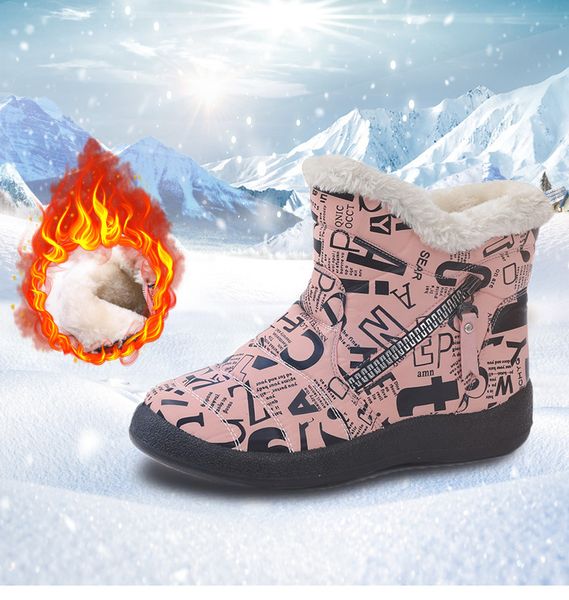 

winter women snow boots flat warm fur boots women slip on waterproof shoes rubber plush winter shoes, Black