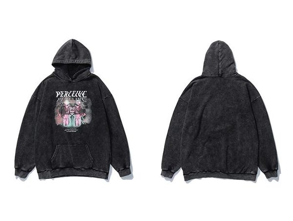 

aelfric eden hip hop streetwear fleece oversize hoodie harajuku casual character print hoodie sweatshirts autumn washed pullover, Black