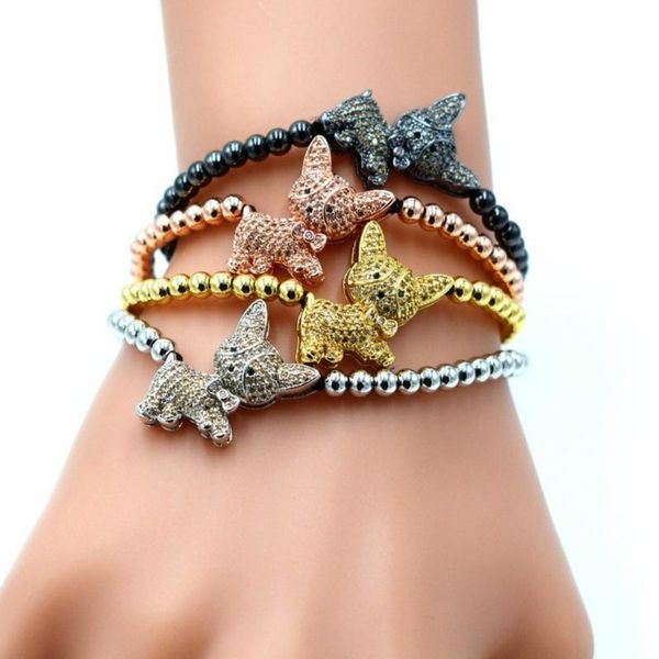 

cat charm bracelets for men woman 24k gold plating micro pave cz 4mm beads classic european style braiding bracelets, Black