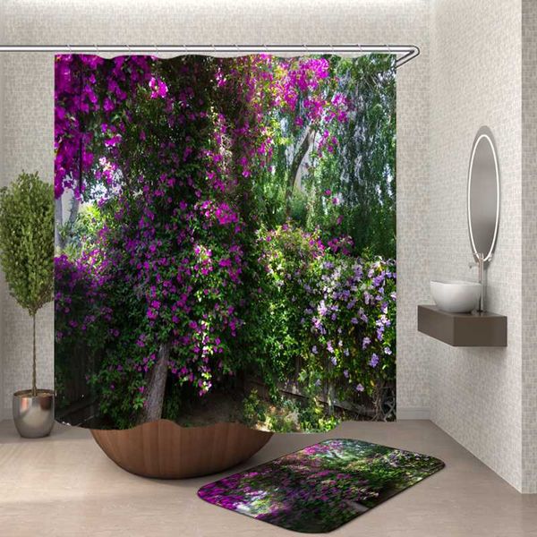 

shower curtains purple flower curtain bathroom drop polyester fabric