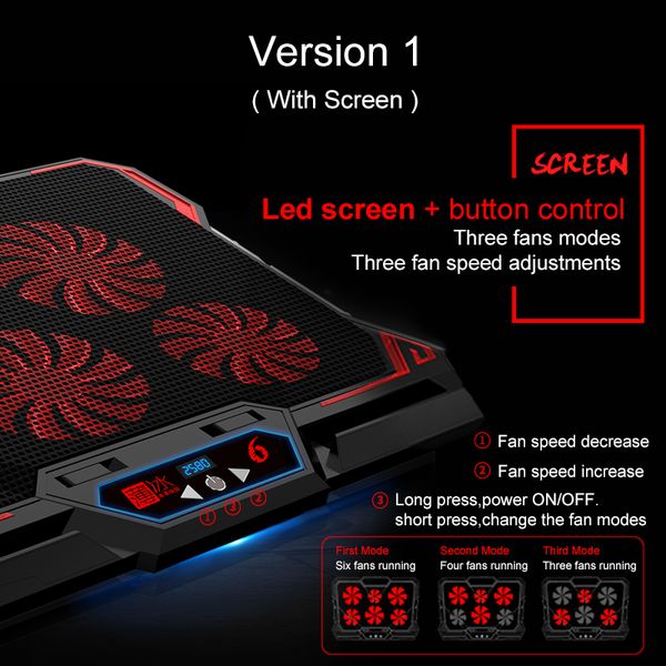 Freeshipping 17 polegadas Gaming Laptop cooler Six Fan Led Screen Two porta USB 2.600 RPM Laptop Cooling Pad Notebook Stand para Laptop