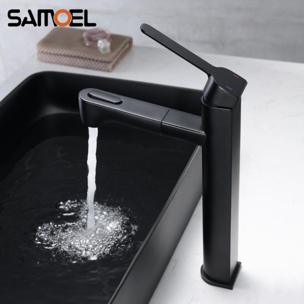 

bathroom sink faucets 2021 brass matte black faucet deck-mounted single-hole pull out lavatory and cold mixer tap b3389