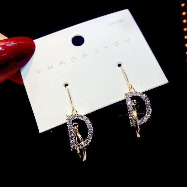 

japan and korea contracted english d ear hook earrings female fashion jewelry earrings 2020 aretes de mujer oorbellen pendientes, Silver