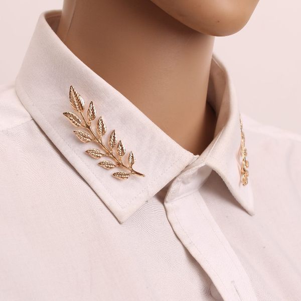 

gold-tone листья рубашки костюм воротник pin кнопка воротник уг лин цзя для мужчин и женщин брошь, Slivery;golden