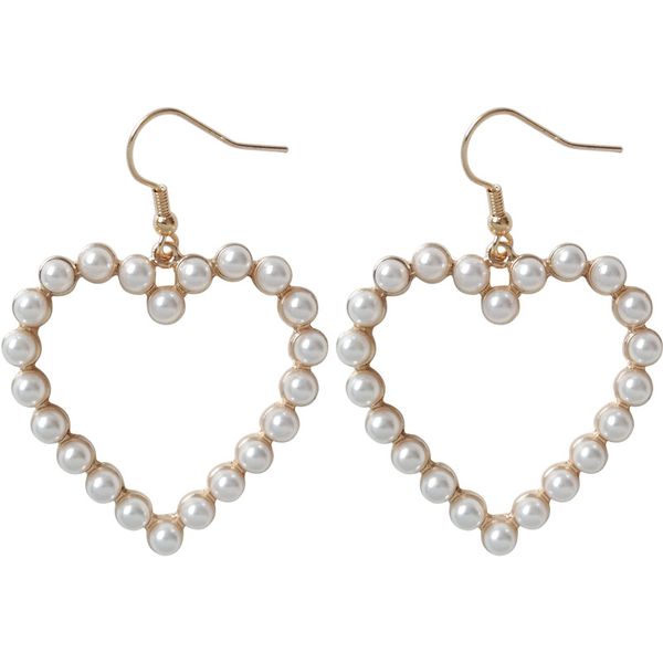 

hollow vintage fully imitation pearls heart geometric dangle earrings for girls cute love pendant earrings, Silver