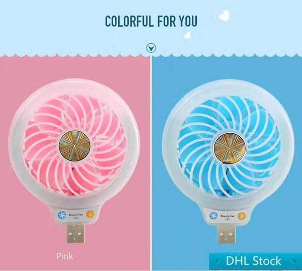 

dhl stock 2020 new style mini portable small usb led fan without battery luminous night light beauty fill light fan multi-purpose typ