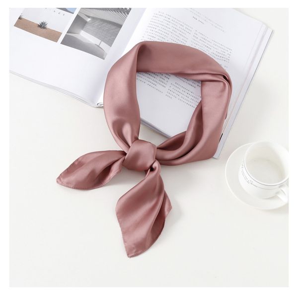 

fashion plain kerchief silk satin hair scarf for women small neck scarfs 70*70cm square headband bandana head scarves for ladies, Blue;gray