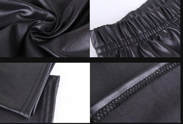 

дамы невысокое черный искусственной кожи леггинсы wet look блестящая эластичный узкие брюки, Black;white