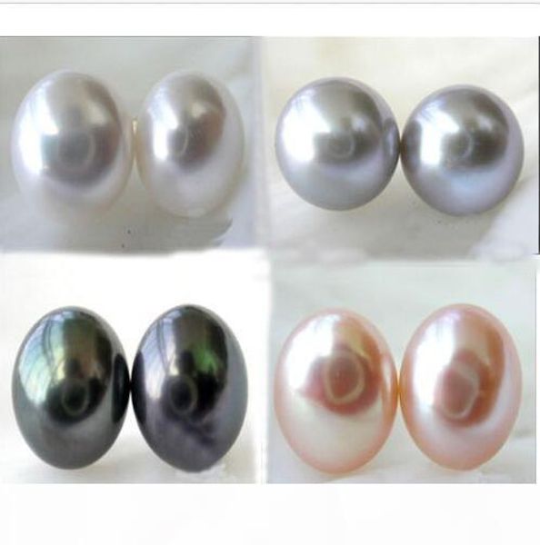 

4 color 11-12 mm south sea genuine pearl earring 14kt, Golden;silver