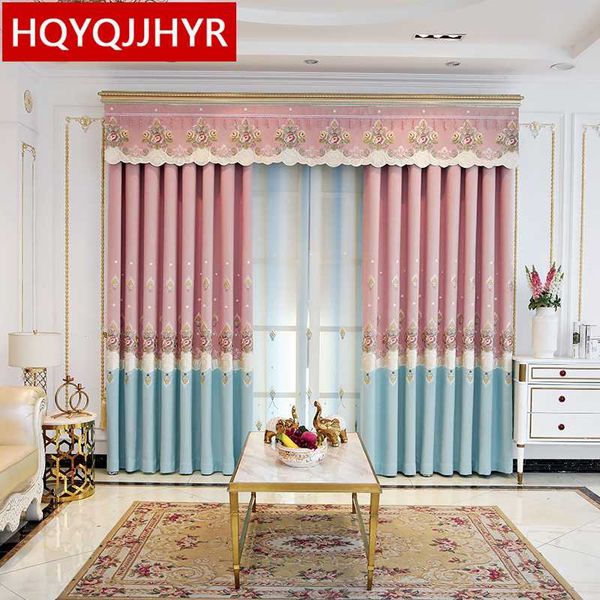 

modern luxury pink blue embroidered curtains for living room windows with voile curtains for bedroom