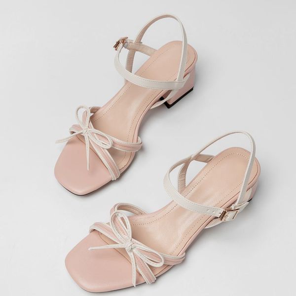 

agodor women slingback sandals open toe ankle strap pumps square mid heel casual pumps with bow tie ladies sandals size 33-43, Black