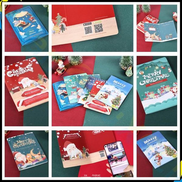 

20pcs christmas ar greeting cards 3d up card santa claus xmas tree deer party favor gift festival postcard thank you card