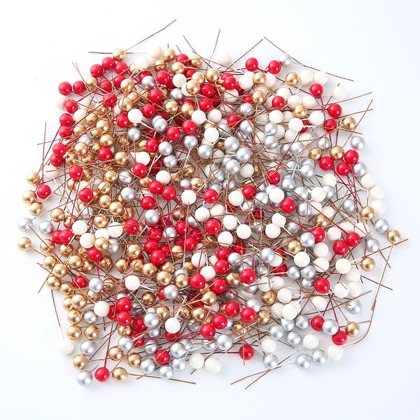 

50pcs/lot mini fake plastic berry artificial flower red cherry pearlescent stamen wedding christmas decoration gift box