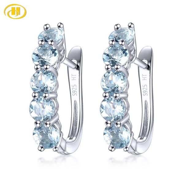 

hutang natural aquamarine 925 silver hoop earrings light blue gemstone solid 925 sterling silver simple earrings for women, Golden