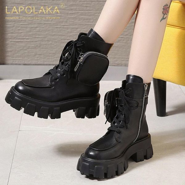 

lapolaka 2020 dropship shoes ladies boots female comfy zipper platform buckle decoration black ins boots woman shoes