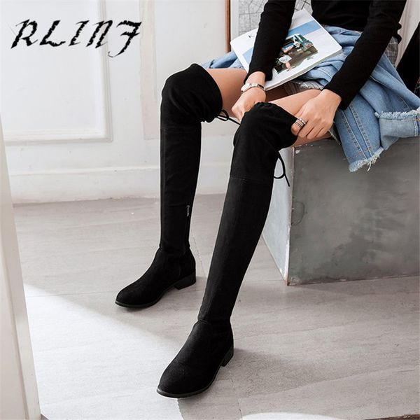 

boots rlinf skinny stretch with high tube plus velvet over the knee women's, Black