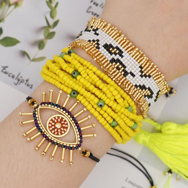 

go2boho bracelet women turkish lucky evil eye bracelet 2020 jewelry tassel beaded miyuki leopard pulseras mujer handmade armband, Golden;silver
