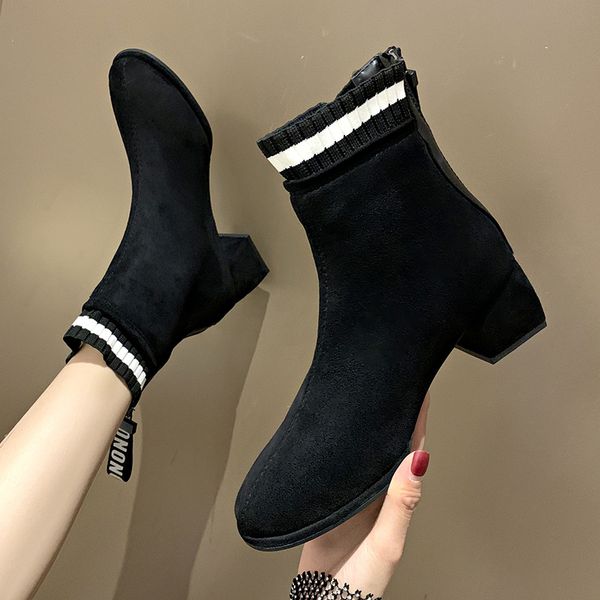 

women boots warm shoes leather snow boots woman winter women's shoes mid calf platform booties zapatos de mujer, Black