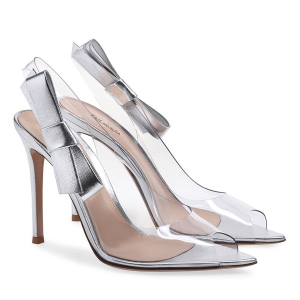 

2019 women elegant sandals pvc transparent jelly pointed toe women pumps high heels slippers shoes heel clear sandals wedding party shoes, Black