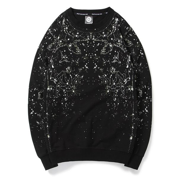 

spring star constellation printing money men and women loose big yards sweater jacket tide big yards round neck pullover long-sleeved shirt, Black