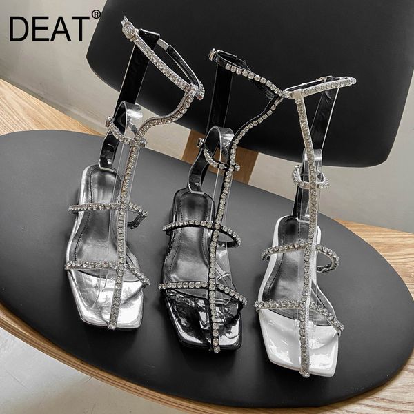 

deat] 2020 new spring summer square toe crystal buckle strange hollow out pu leather sandals for women shoes fashion 10i807, Black