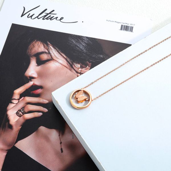 

butterfly necklace frosted rose gold color temperament titanium steel necklace casual fashion trend ladies jewelry gift, Silver