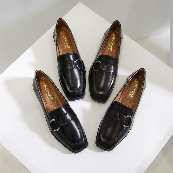 

2020 flat shoes women designers plus-size 34-43 loafers shoes for women british microfiber leather casual, Black