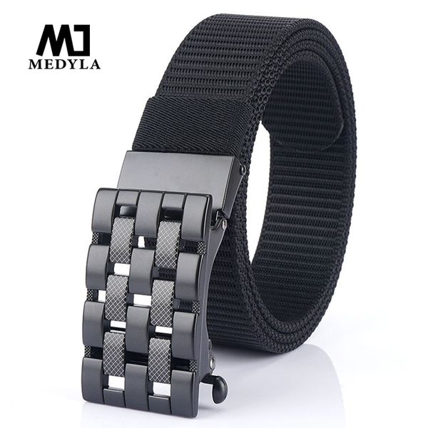 

medyla 2020 new mens tactical belt hard metal automatic buckle nylon belt for men soft real nylon 100-120cm casual, Black;brown